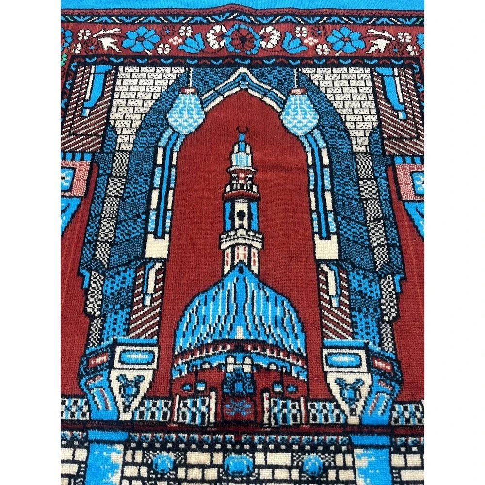 Vintage Muslim Prayer Rug Mat Islamic Blue Made in Saudi Arabia 24.5